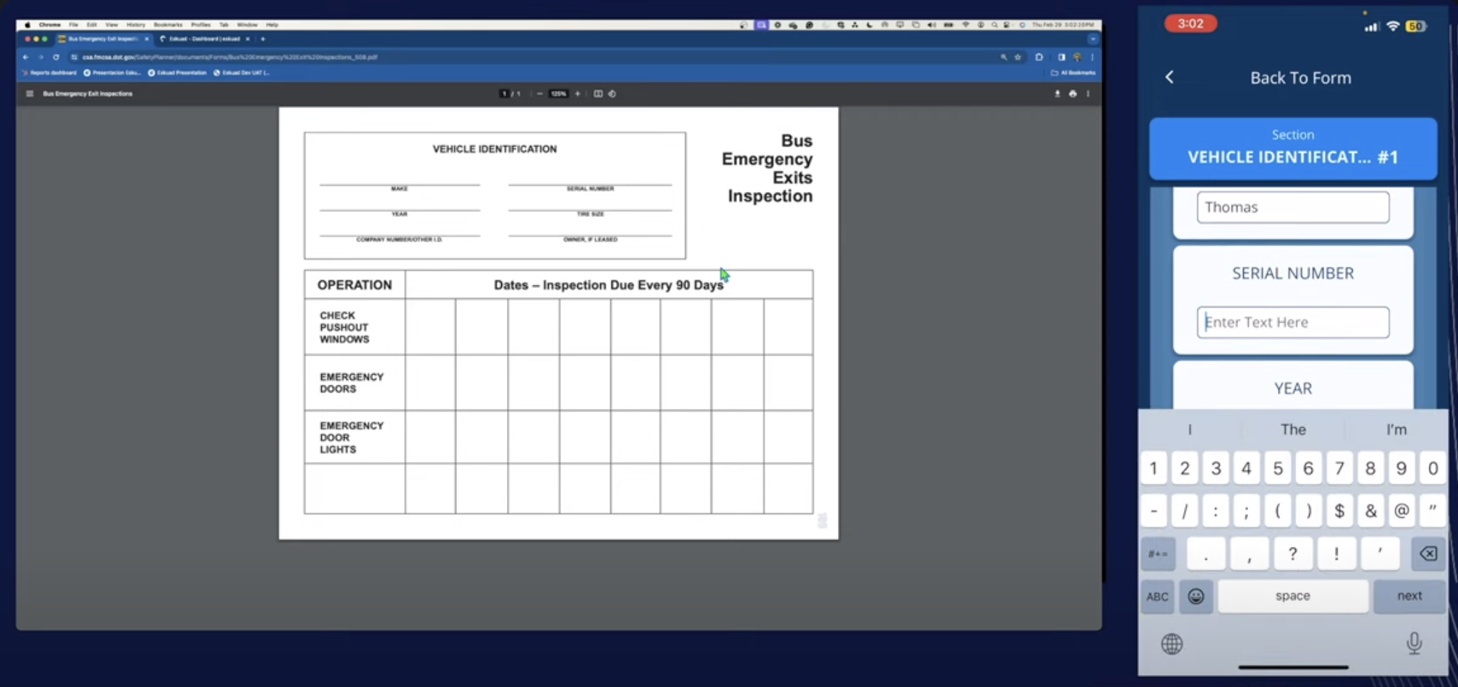 DOT mandatory inspection form digitized with Eskuad forms and field reports.