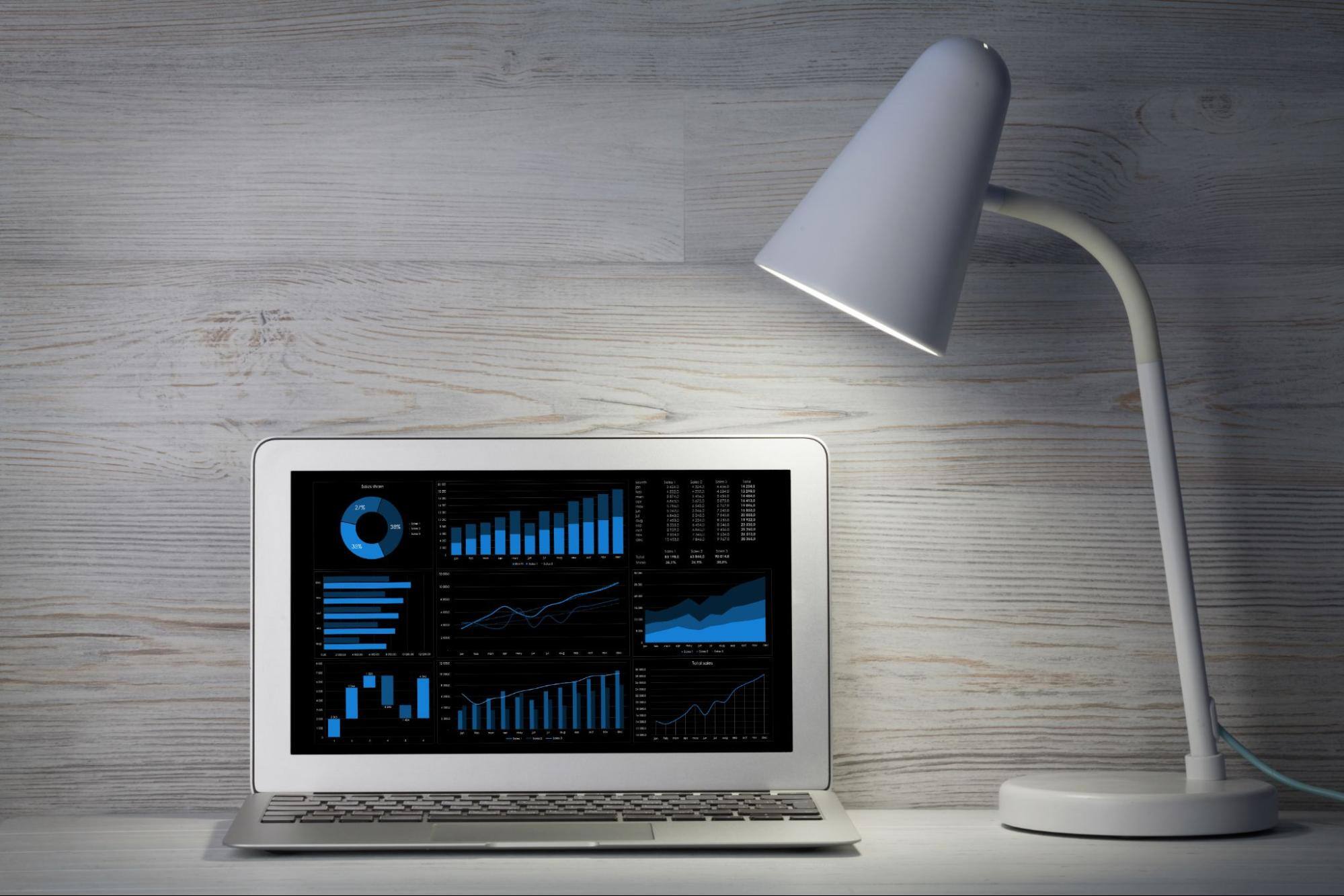 Analytics on a computer screen. 